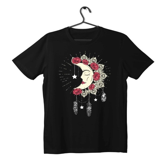T-shirt Unisex Black Με Σχέδιο Floral moon