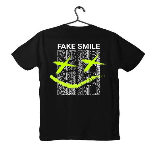 T-shirt Unisex Black Με Σχέδιο Fake smile