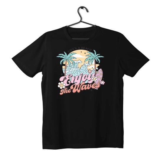 T-shirt Unisex Black Με Σχέδιο Enjoy the waves
