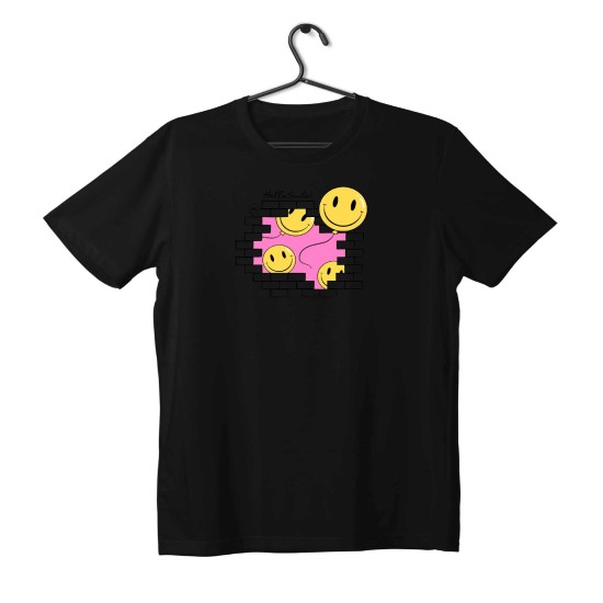 T-shirt Unisex Black Με Σχέδιο Puzzle smile