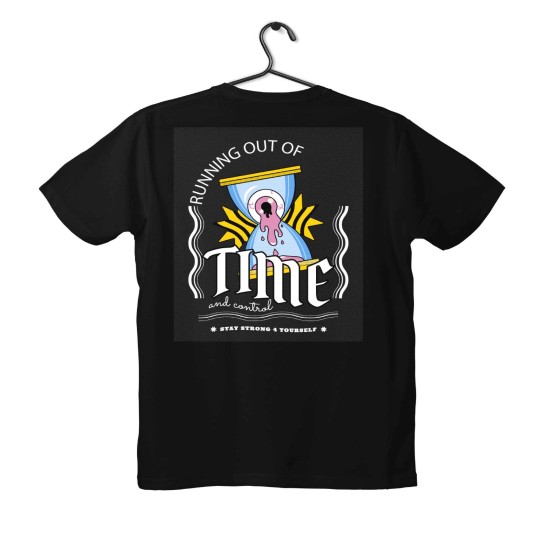 T-shirt Unisex Black Με Σχέδιο Runnig out of time