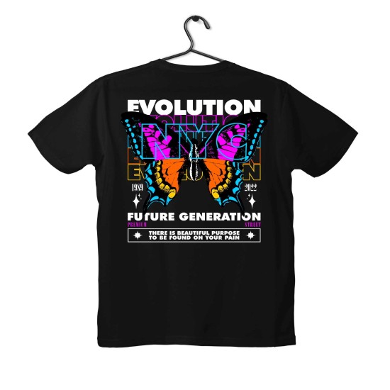 T-shirt Unisex Black Με Σχέδιο Evolution