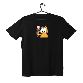 T-shirt Unisex Black Με Σχέδιο Garfield ice cream