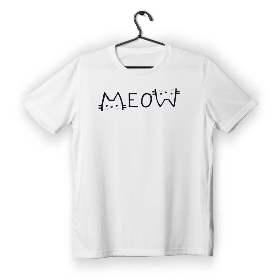 T-shirt Unisex White Με Σχέδιο Meow