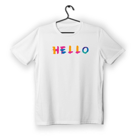 T-shirt Unisex White Με Σχέδιο Hello