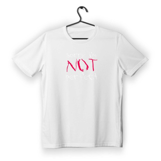 T-shirt Unisex White Με Σχέδιο Sorry i m not perfect