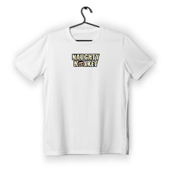 T-shirt Unisex White Με Σχέδιο Naughty monkey