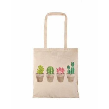 Τσάντα αγοράς ( NATURAL) με μακριά χερούλια with cactus