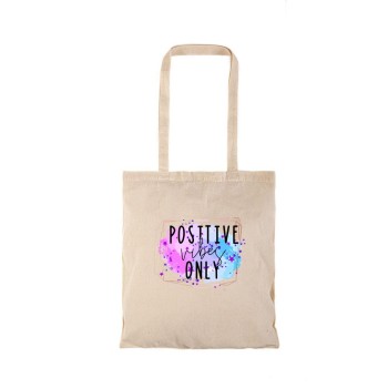 Τσάντα αγοράς ( NATURAL) με μακριά χερούλια  POSITIVE VIBES ONLY