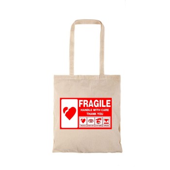 Τσάντα αγοράς ( NATURAL) με μακριά χερούλια FRAGILE