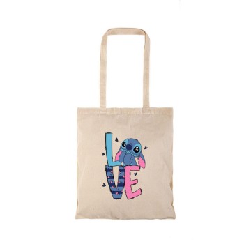 Τσάντα αγοράς ( NATURAL) με μακριά χερούλια STITCH LOVE