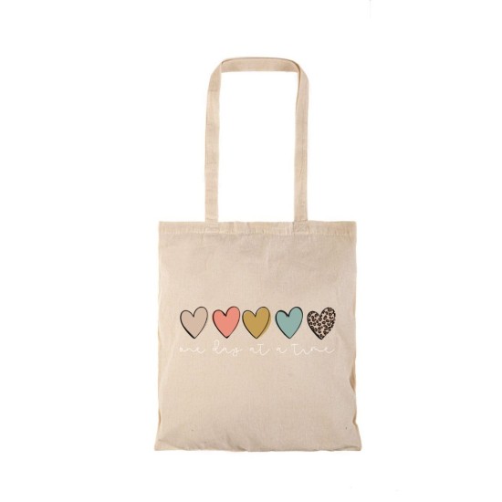 Τσάντα αγοράς ( NATURAL) με μακριά χερούλια HEARTS