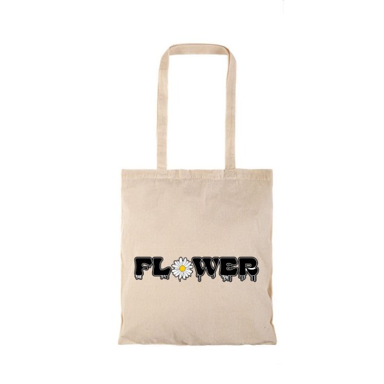 Τσάντα αγοράς ( NATURAL) με μακριά χερούλια  FLOWER