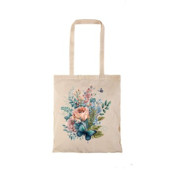 Τσάντα αγοράς ( NATURAL) με μακριά χερούλια FLOWER FEAST