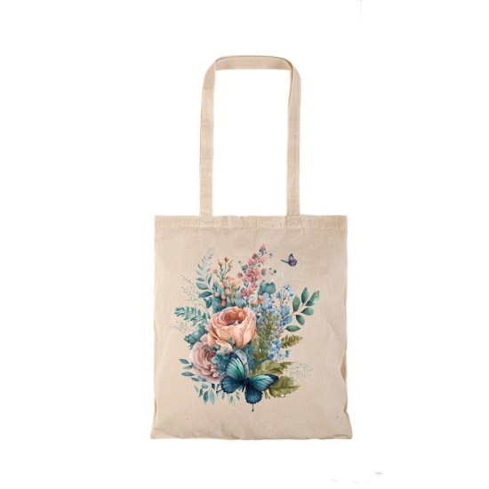 Τσάντα αγοράς ( NATURAL) με μακριά χερούλια FLOWER FEAST
