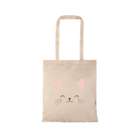 Τσάντα αγοράς ( NATURAL) με μακριά χερούλια CAT FACE