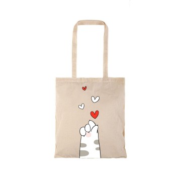 Τσάντα αγοράς ( NATURAL) με μακριά χερούλια CAT HAND LOVE