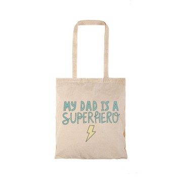 Τσάντα αγοράς ( NATURAL) με μακριά χερούλια MY DAD IS SUPER HERO
