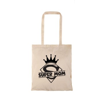Τσάντα αγοράς ( NATURAL) με μακριά χερούλια SUPER MOM